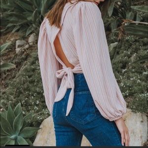 NWOT-Free people cropped pink with stripes blouse.